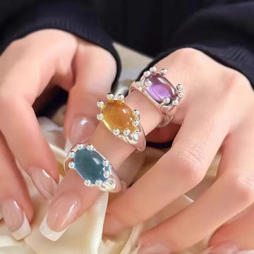 DAIIIBABYYY  -  New Luxury Colorful Crystal Oval Open Rings For Women Vintage Charms Metal Irregular Finger Ring Jewelry Accessories Gift